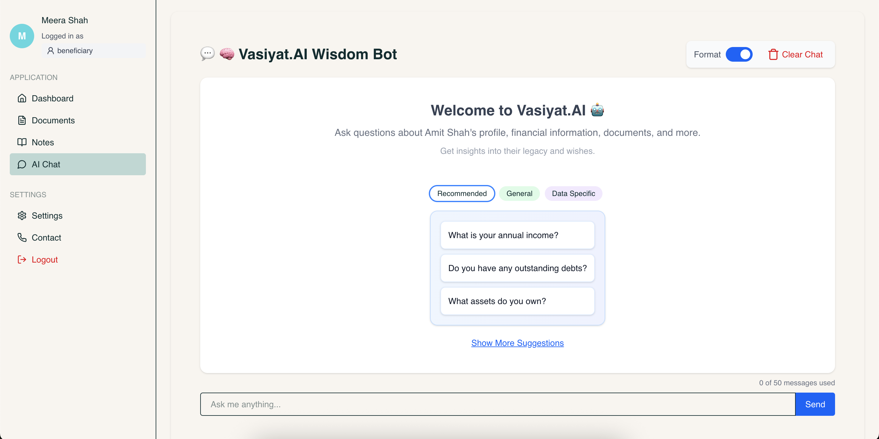 Vasiyat.ai AI Chat - Intelligent guidance and Q&A interface